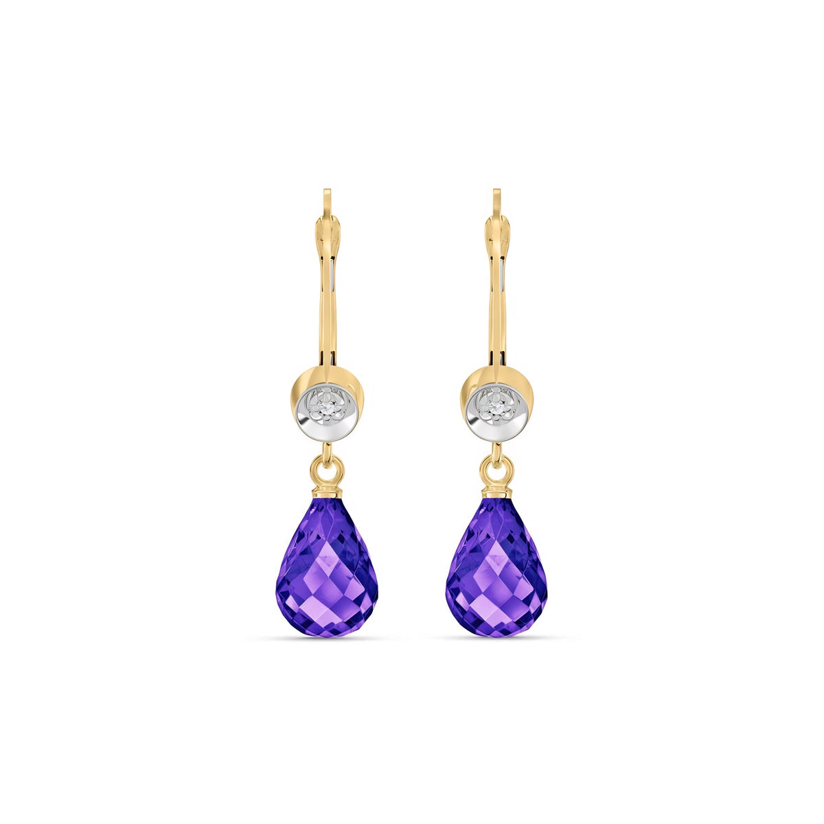 Yellow Gold Earrings Amethyst 10K — Giuseppina