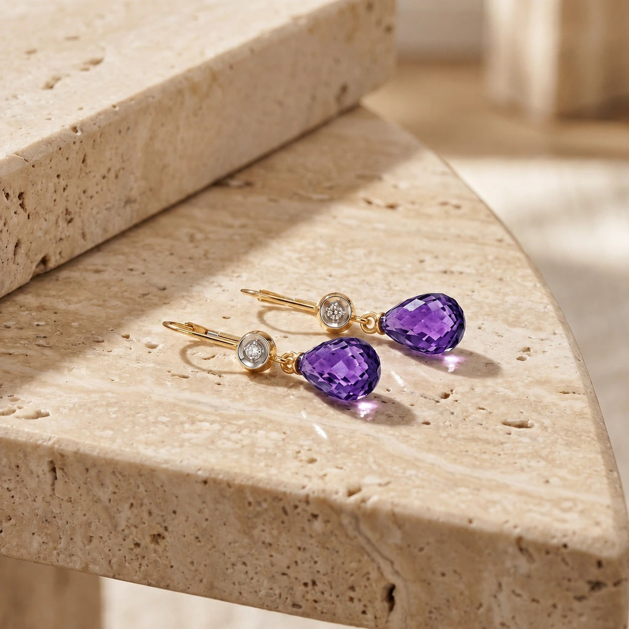 Yellow Gold Earrings Amethyst 10K — Giuseppina