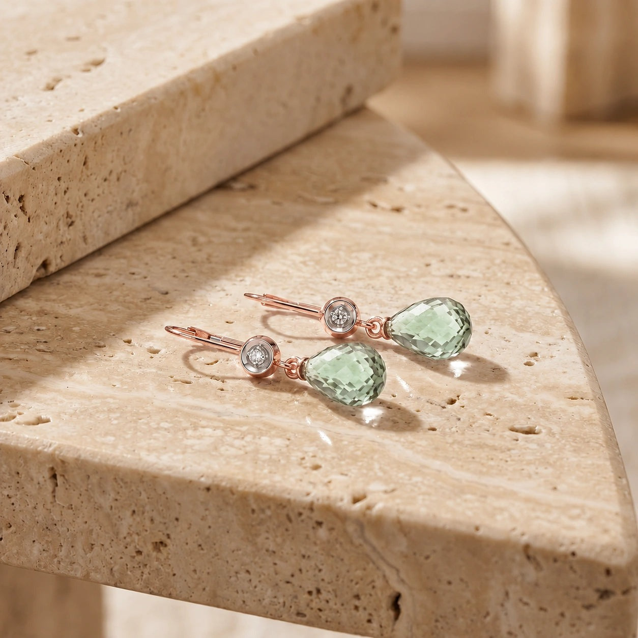 Rose Gold Earrings Green Amethyst 10K — Giuseppina