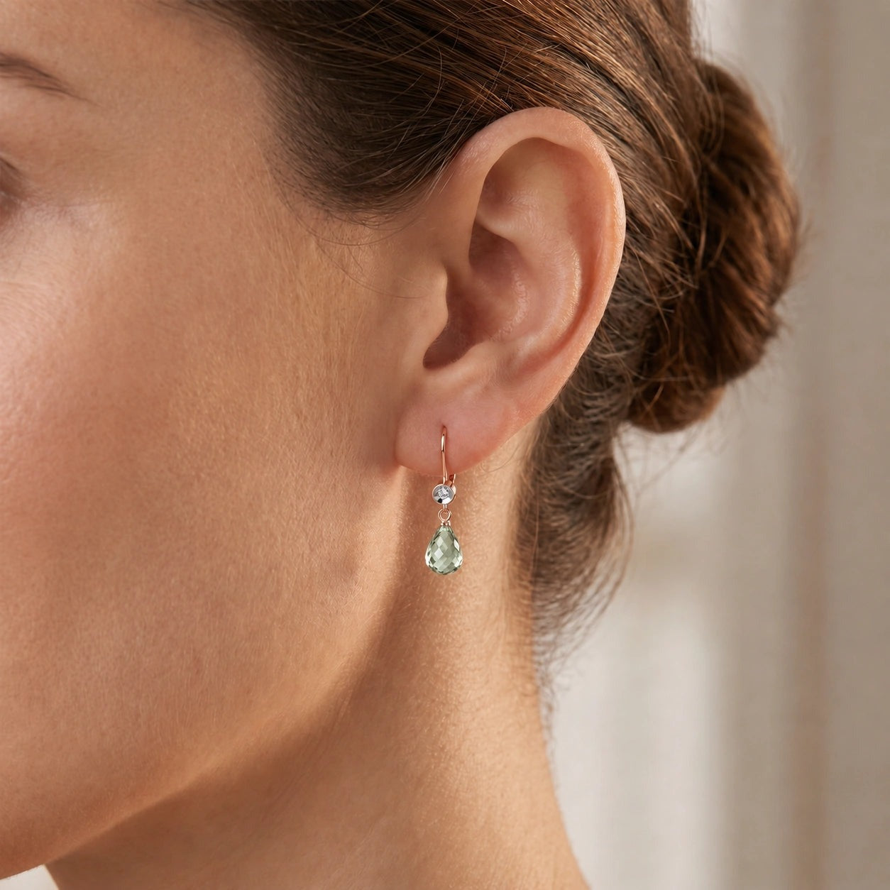 Rose Gold Earrings Green Amethyst 10K — Giuseppina