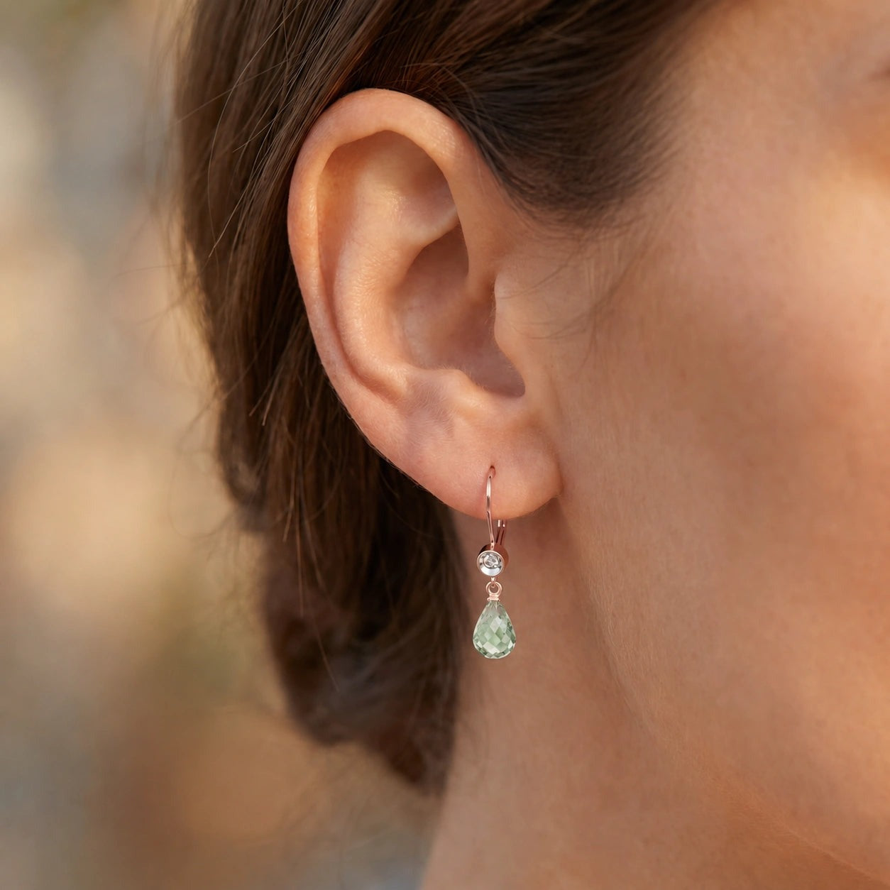 Rose Gold Earrings Green Amethyst 10K — Giuseppina