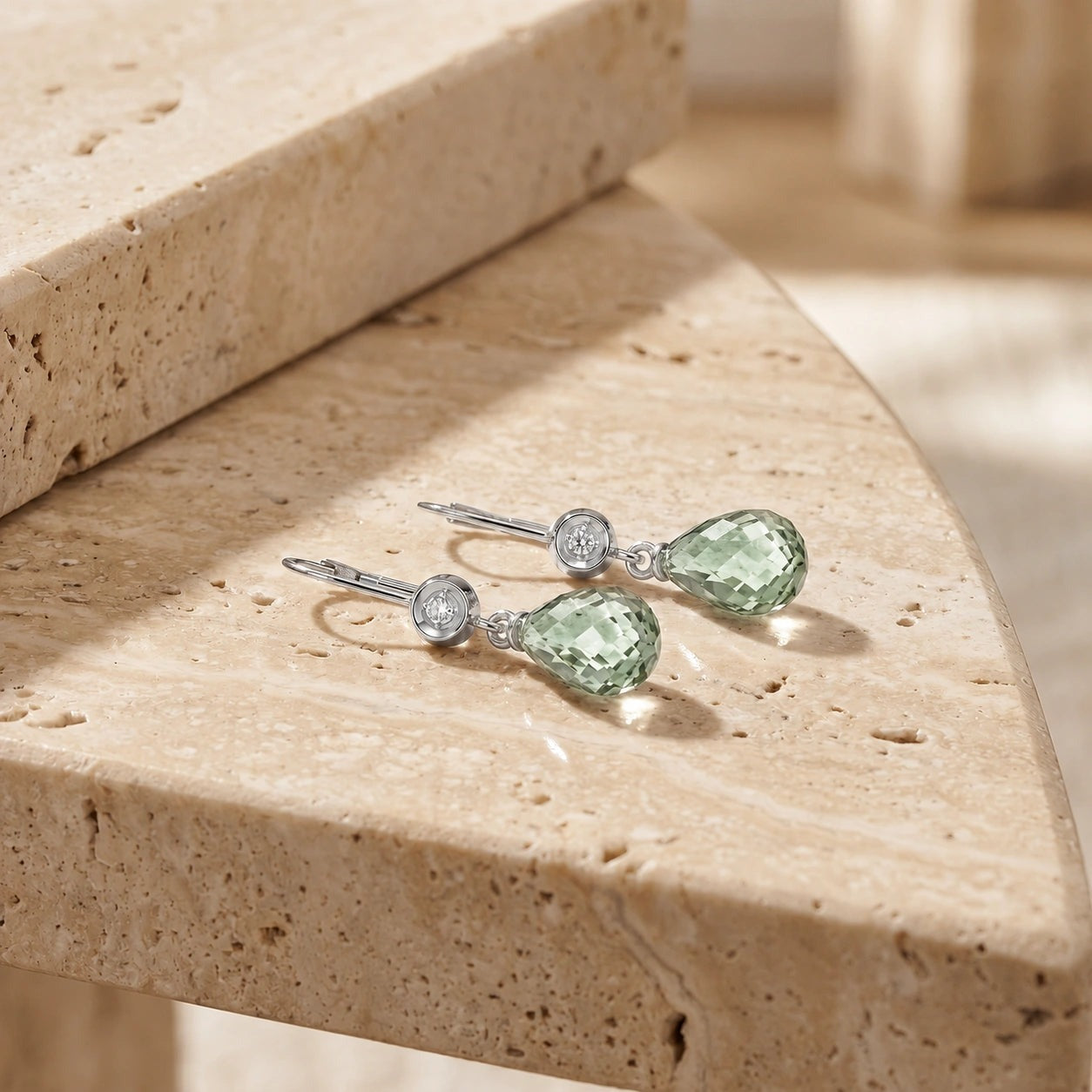 White Gold Earrings Green Amethyst 10K — Giuseppina
