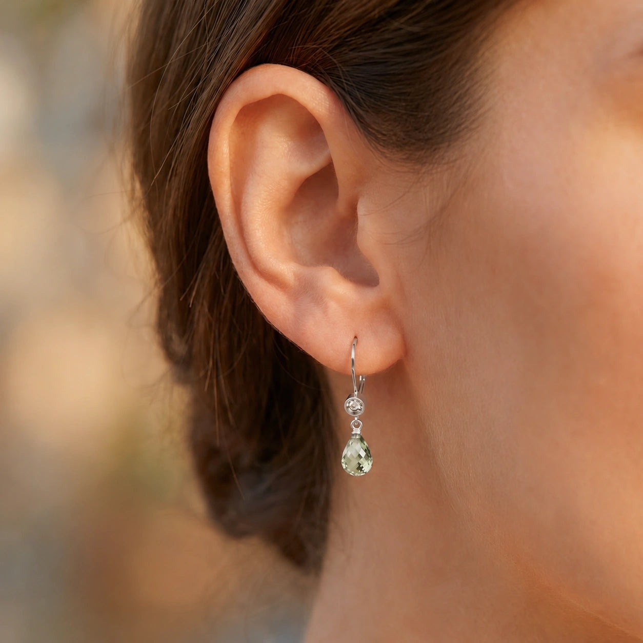 White Gold Earrings Green Amethyst 10K — Giuseppina
