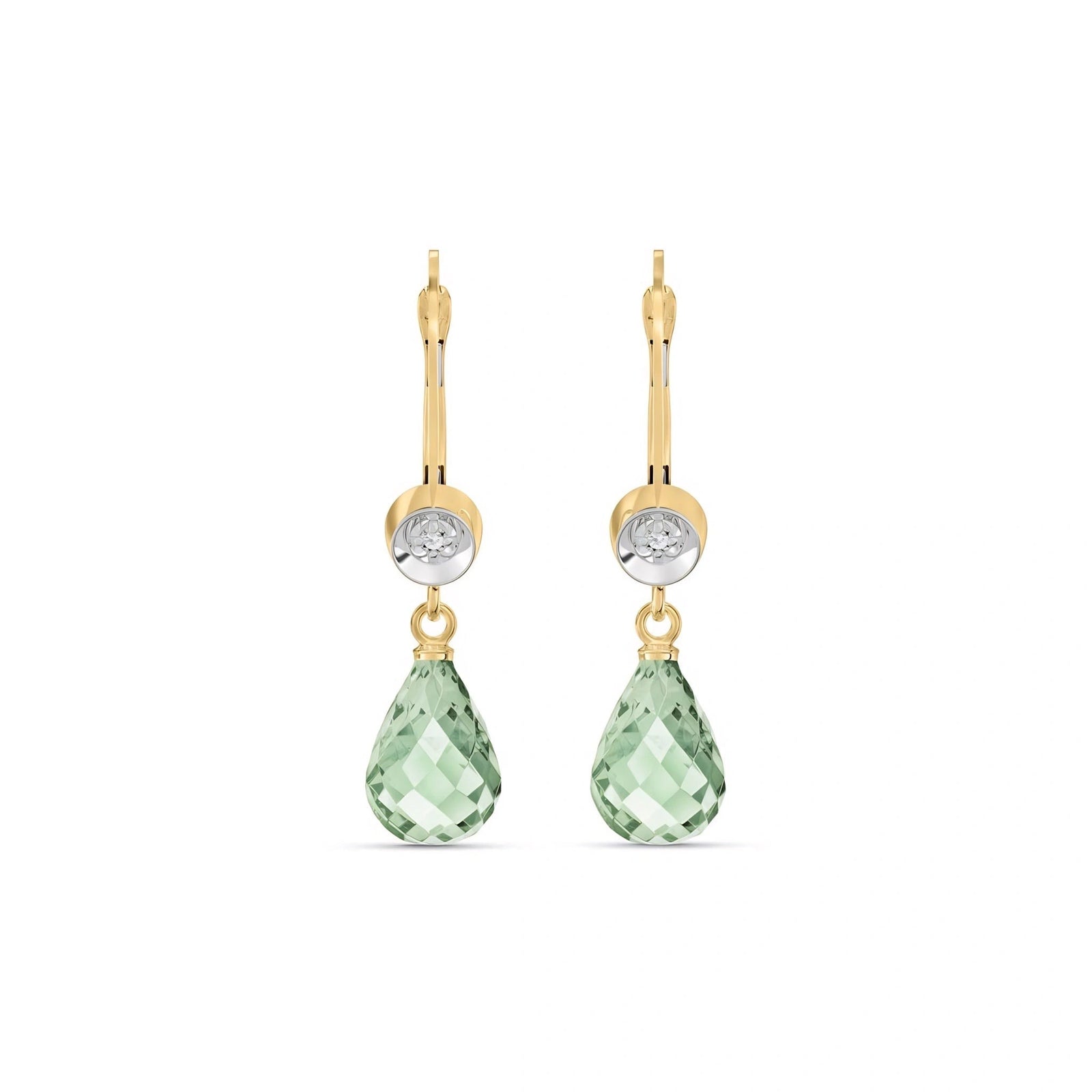 Yellow Gold Earrings Green Amethyst 10K — Giuseppina