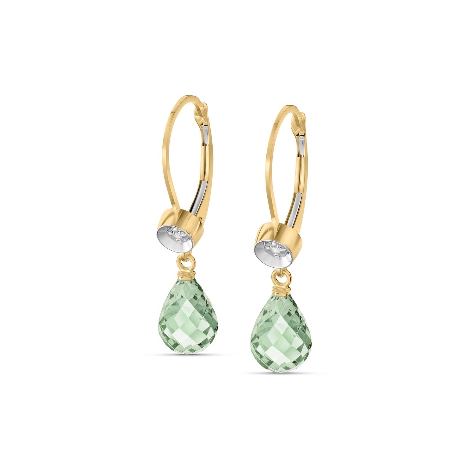 Yellow Gold Earrings Green Amethyst 10K — Giuseppina