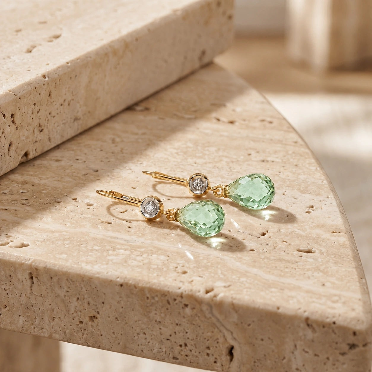 Yellow Gold Earrings Green Amethyst 10K — Giuseppina