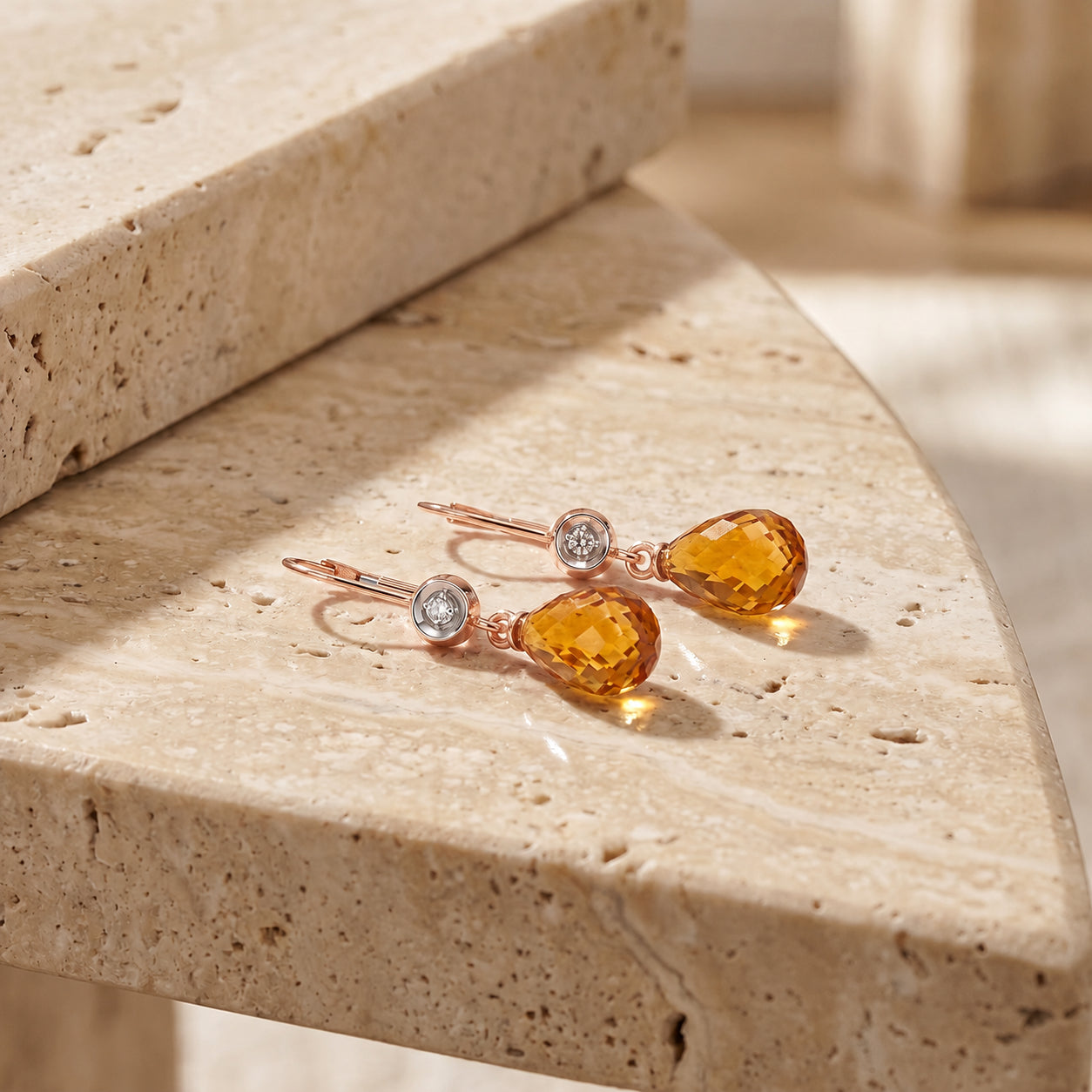 Rose Gold Earrings White Topaz 10K — Giuseppina
