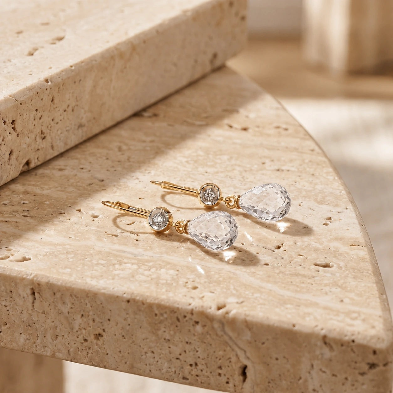 Yellow Gold Earrings White Topaz 10K — Giuseppina