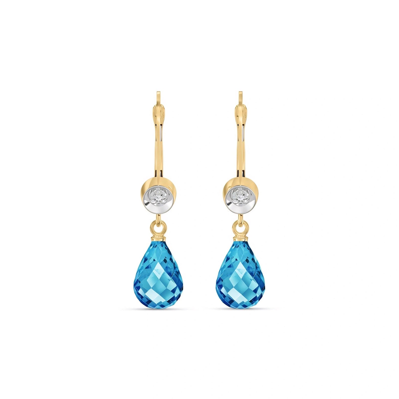 Yellow Gold Earrings Blue Topaz 10K — Giuseppina