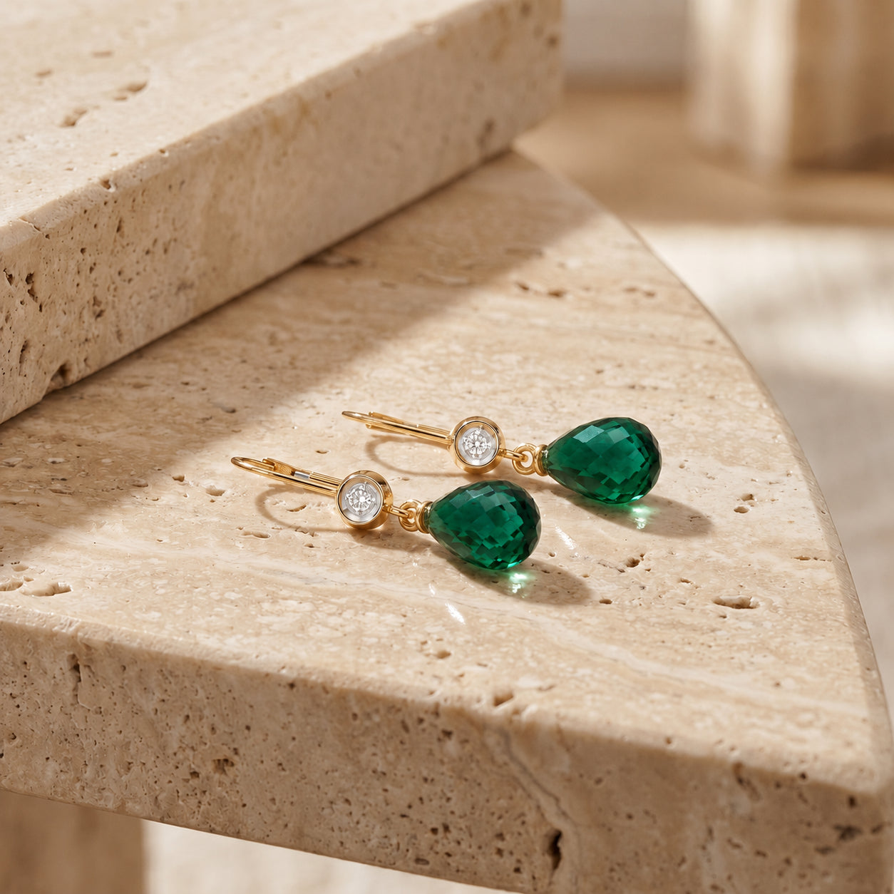 Yellow Gold Earrings Blue Topaz 10K — Giuseppina