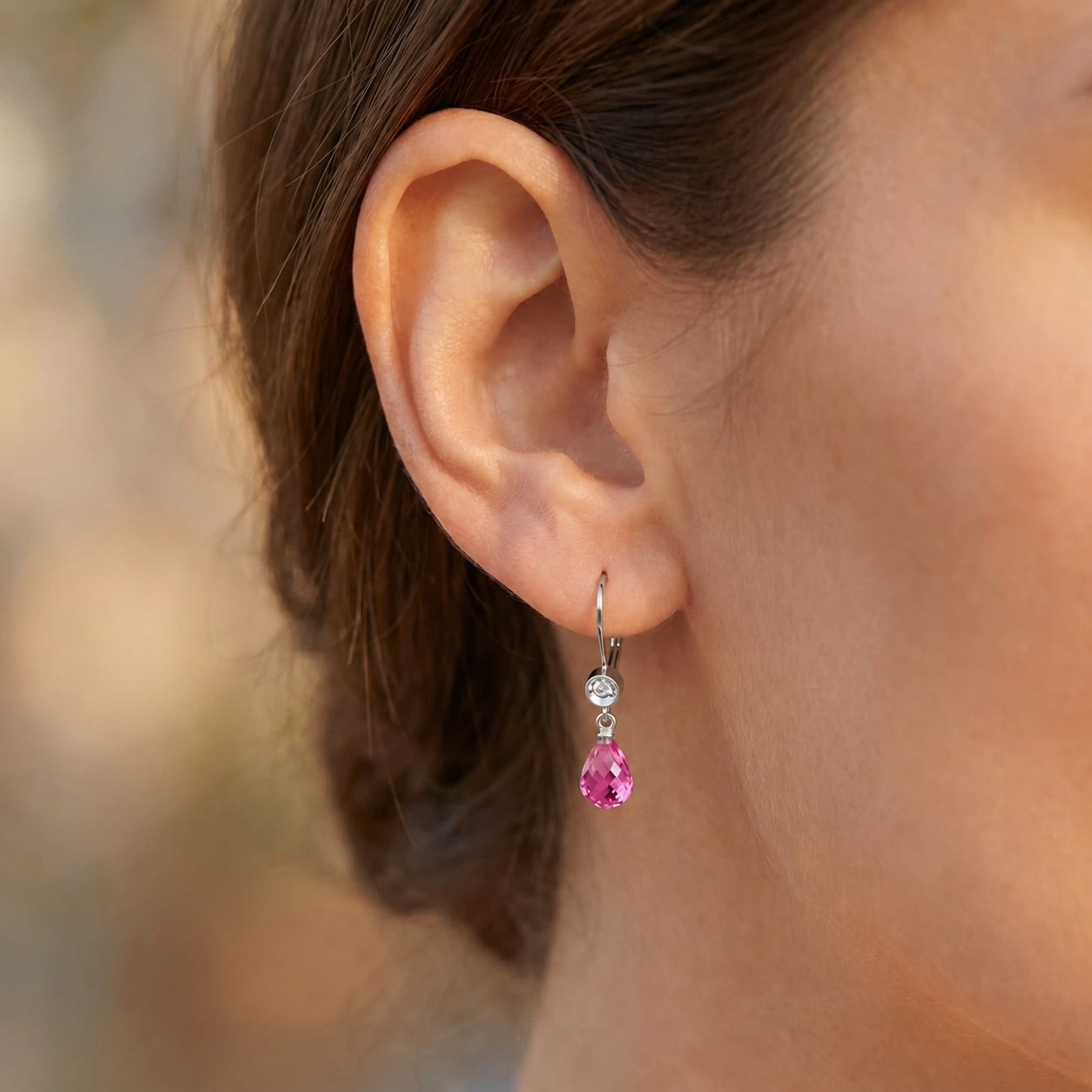 White Gold Earrings Pink Topaz 10K — Giuseppina