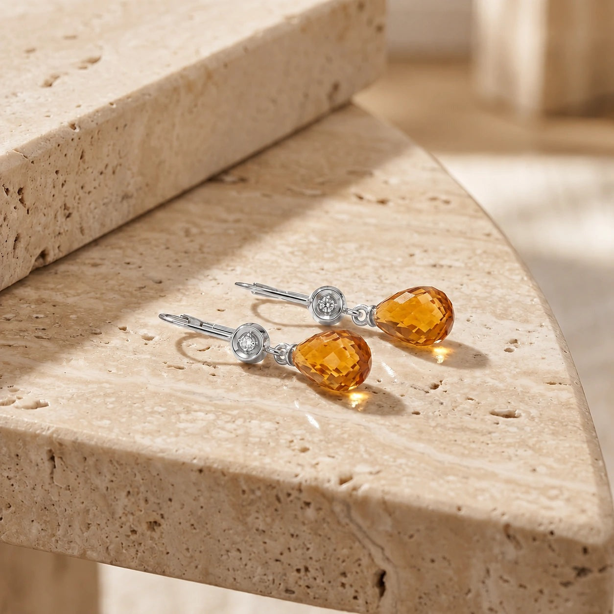 White Gold Earrings Citrine 10K — Giuseppina