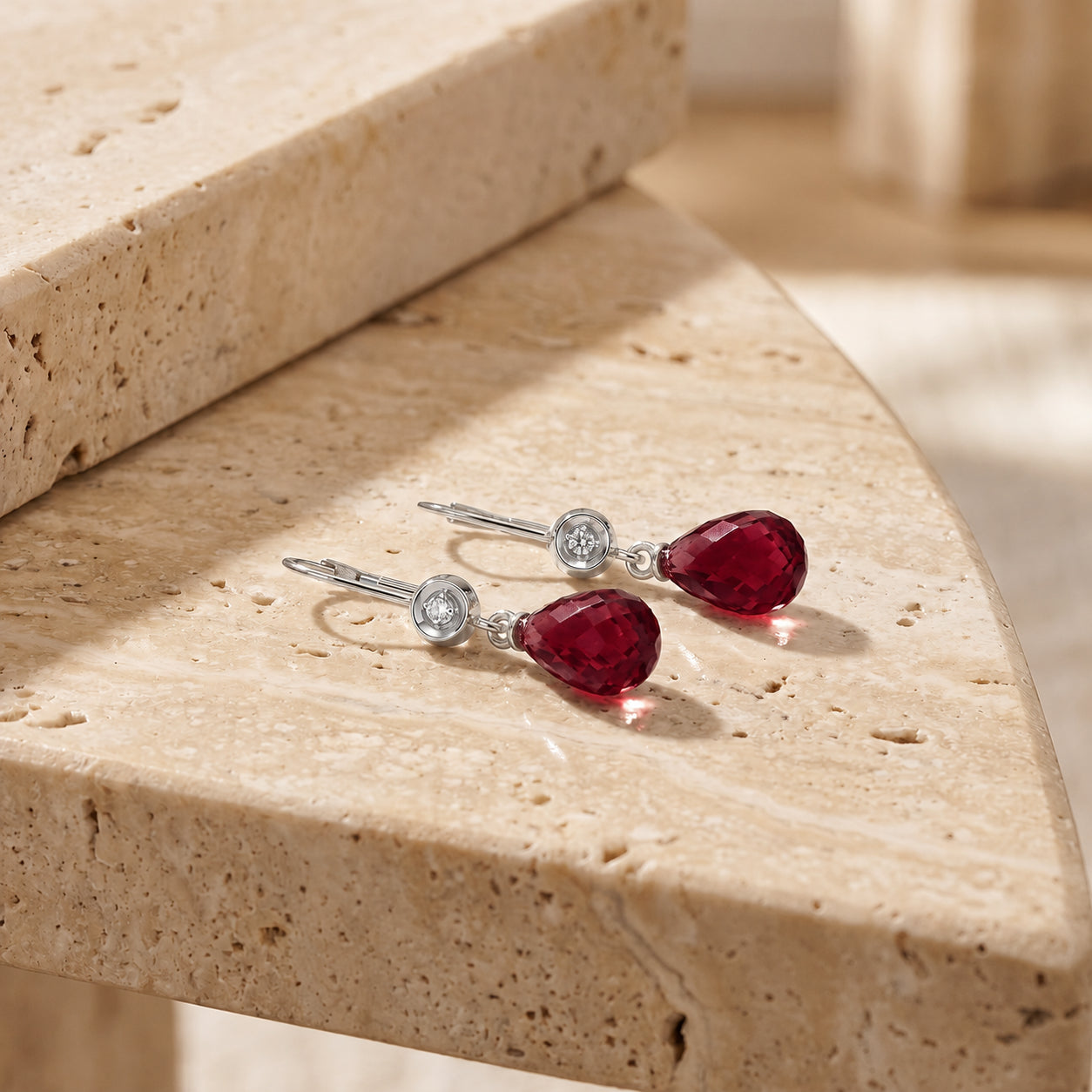 White Gold Earrings Ruby 10K — Giuseppina