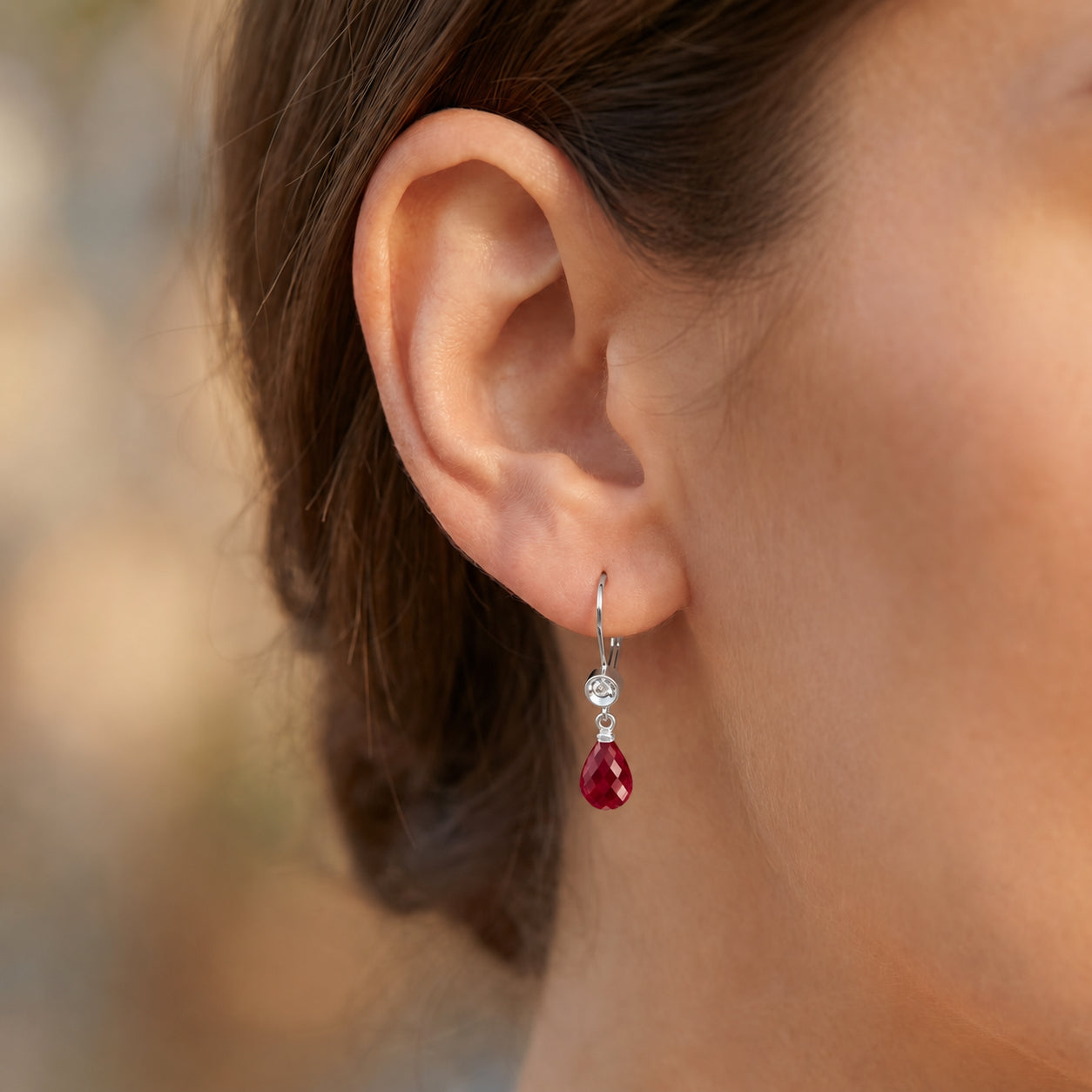 White Gold Earrings Ruby 10K — Giuseppina