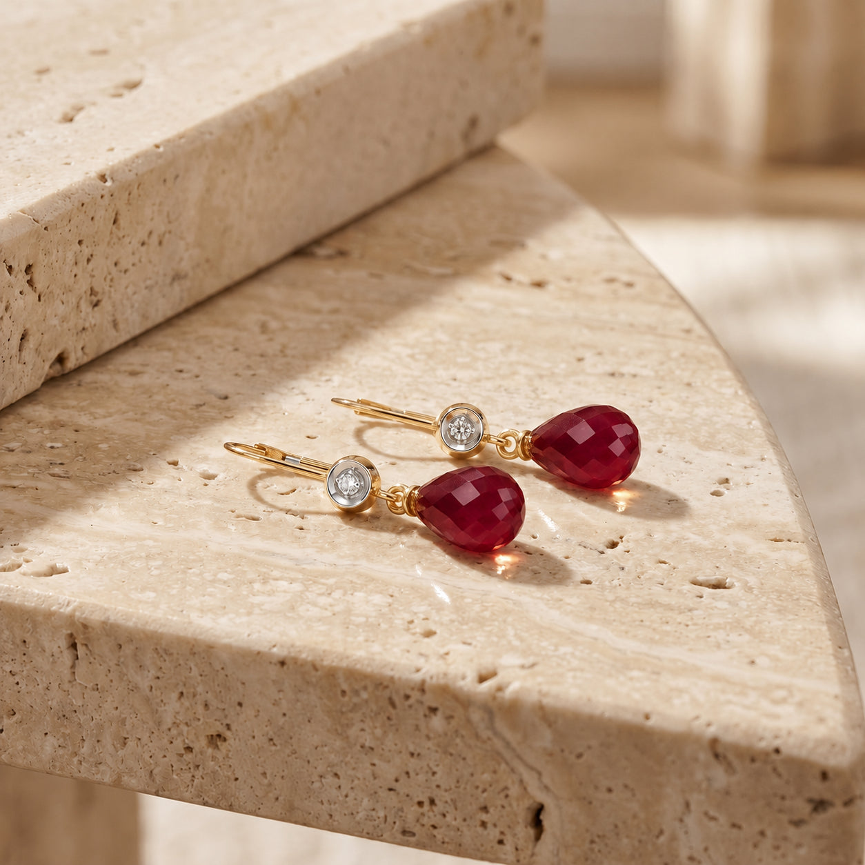 Yellow Gold Earrings Ruby 10K — Giuseppina