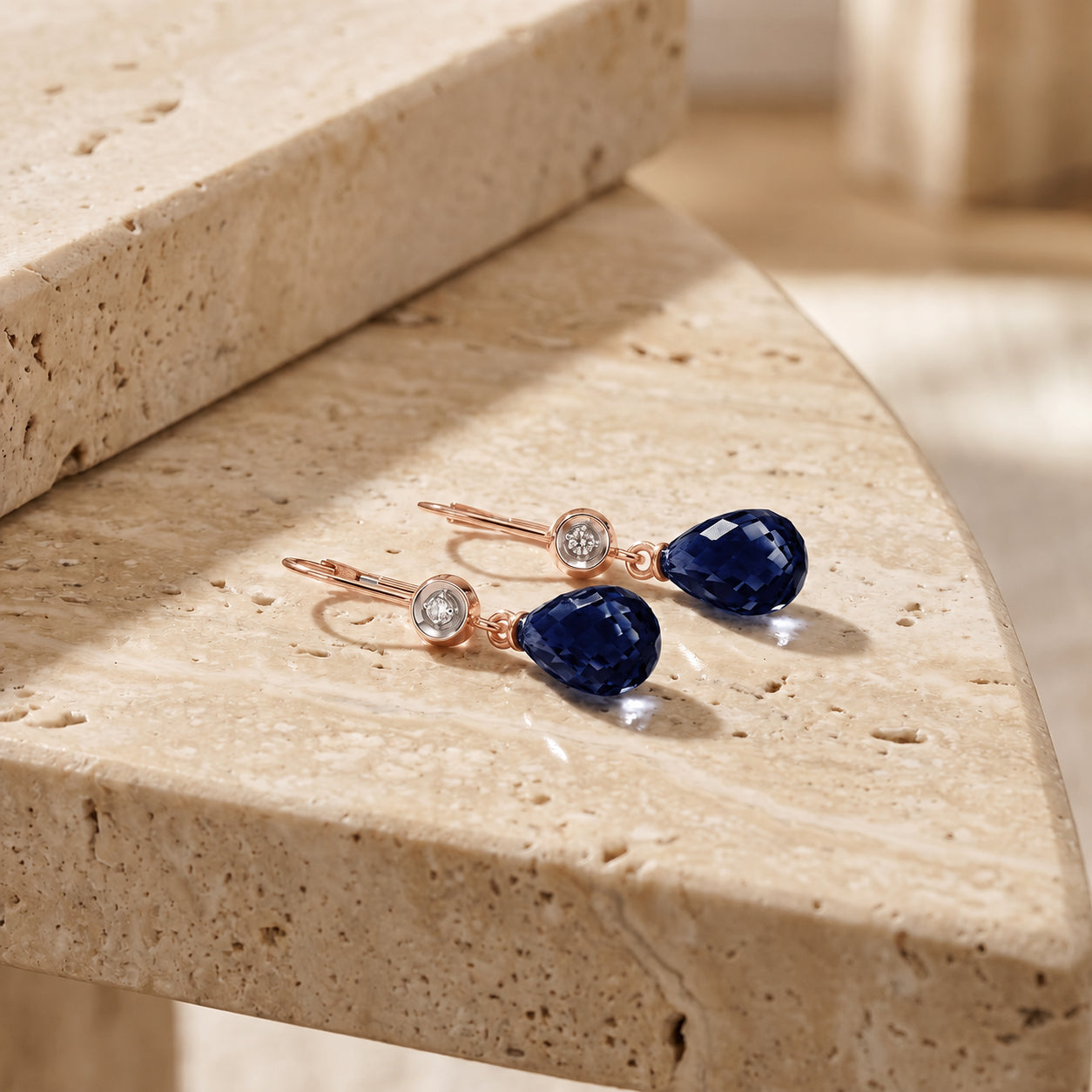 Rose Gold Earrings Sapphire 10K — Giuseppina