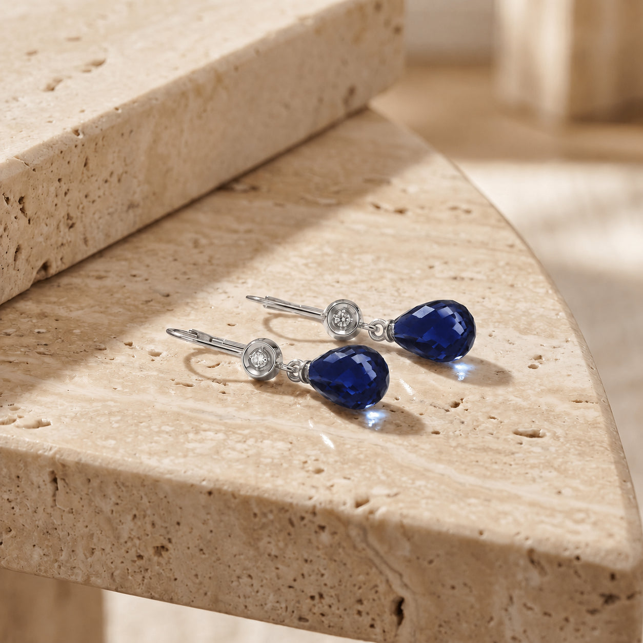 White Gold Earrings Sapphire 10K — Giuseppina