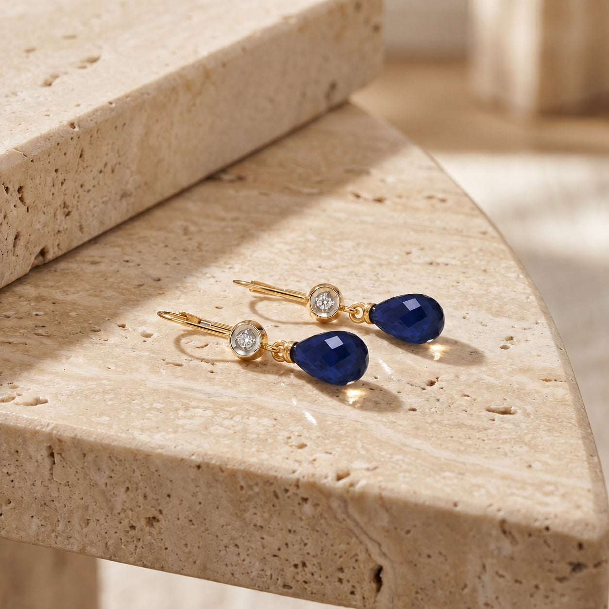 Yellow Gold Earrings Sapphire 10K — Giuseppina