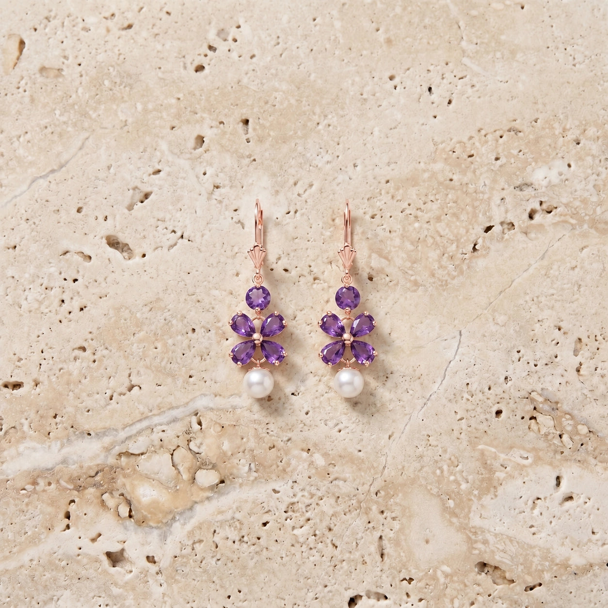 Rose Gold Grace Earrings Amethyst 10K — Florinda