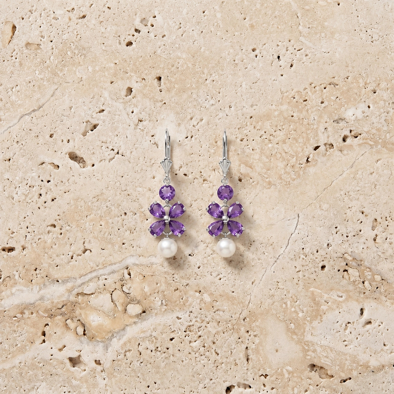 White Gold Grace Earrings Amethyst 10K — Florinda