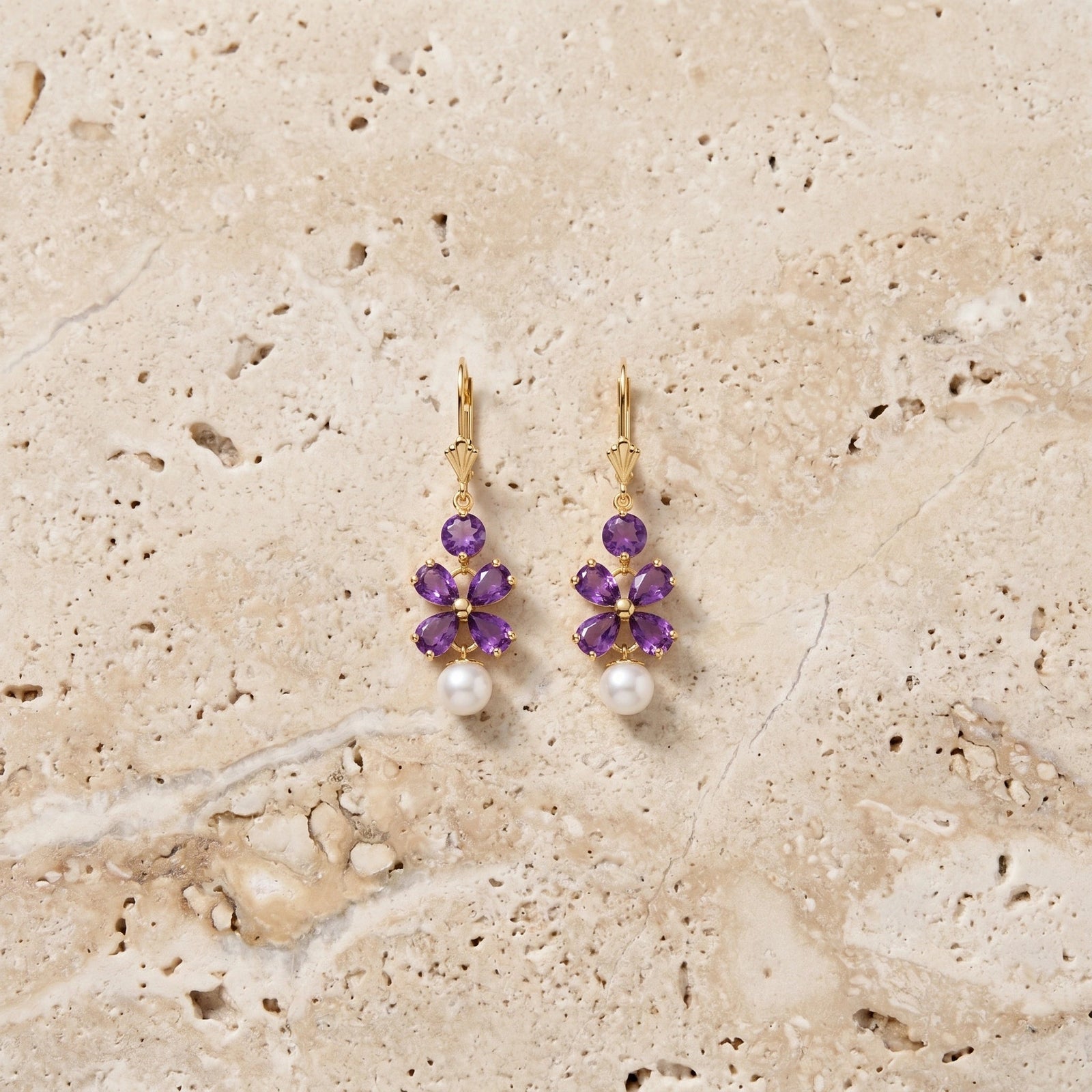 Yellow Gold Grace Earrings Amethyst 10K — Florinda