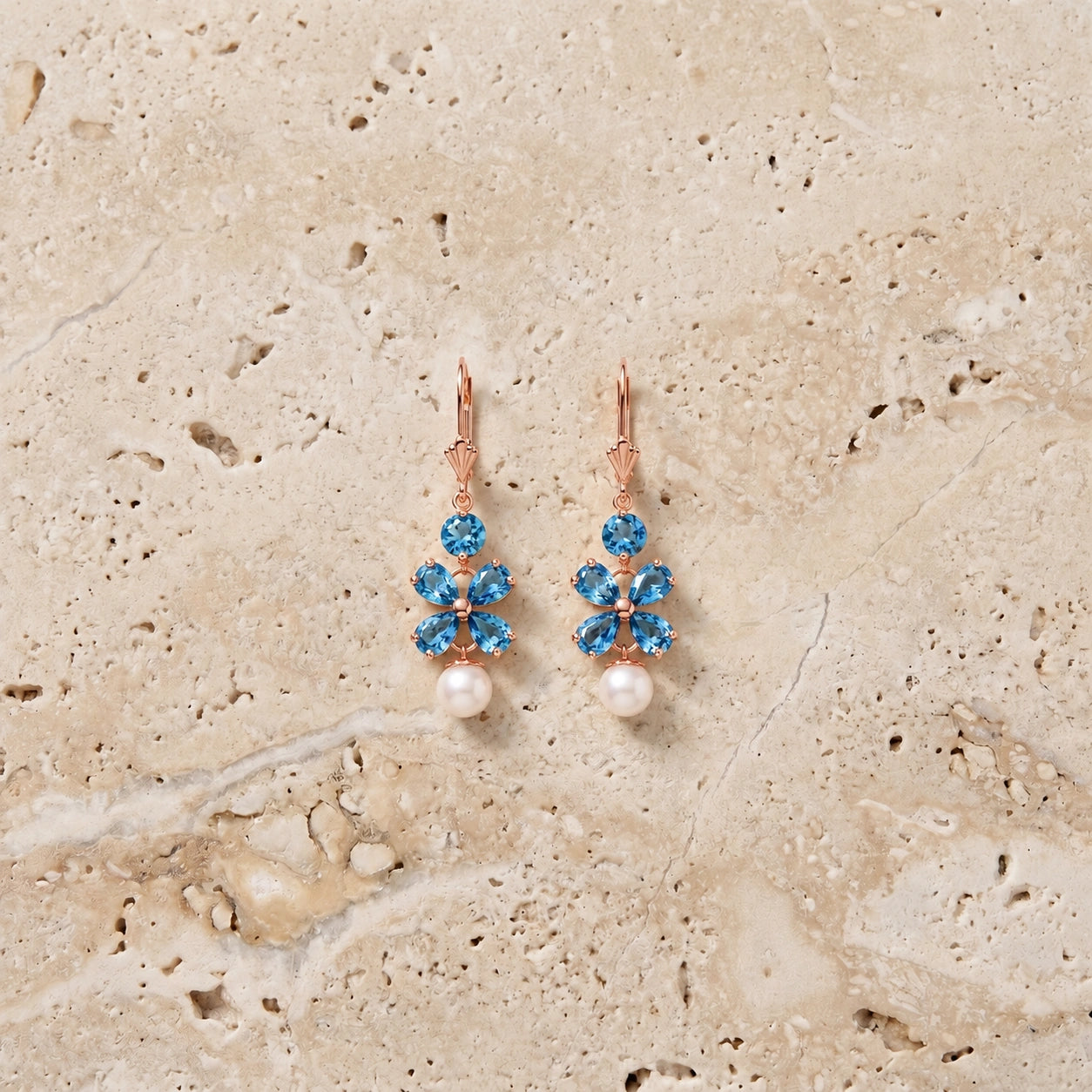 Rose Gold Grace Earrings Blue Topaz 10K — Florinda