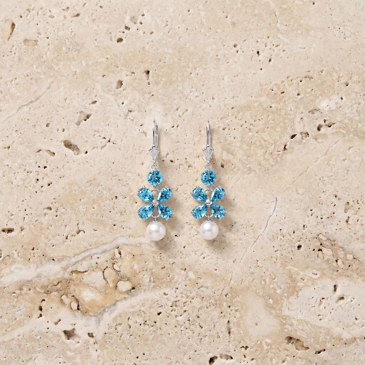 White Gold Grace Earrings Blue Topaz 10K — Florinda
