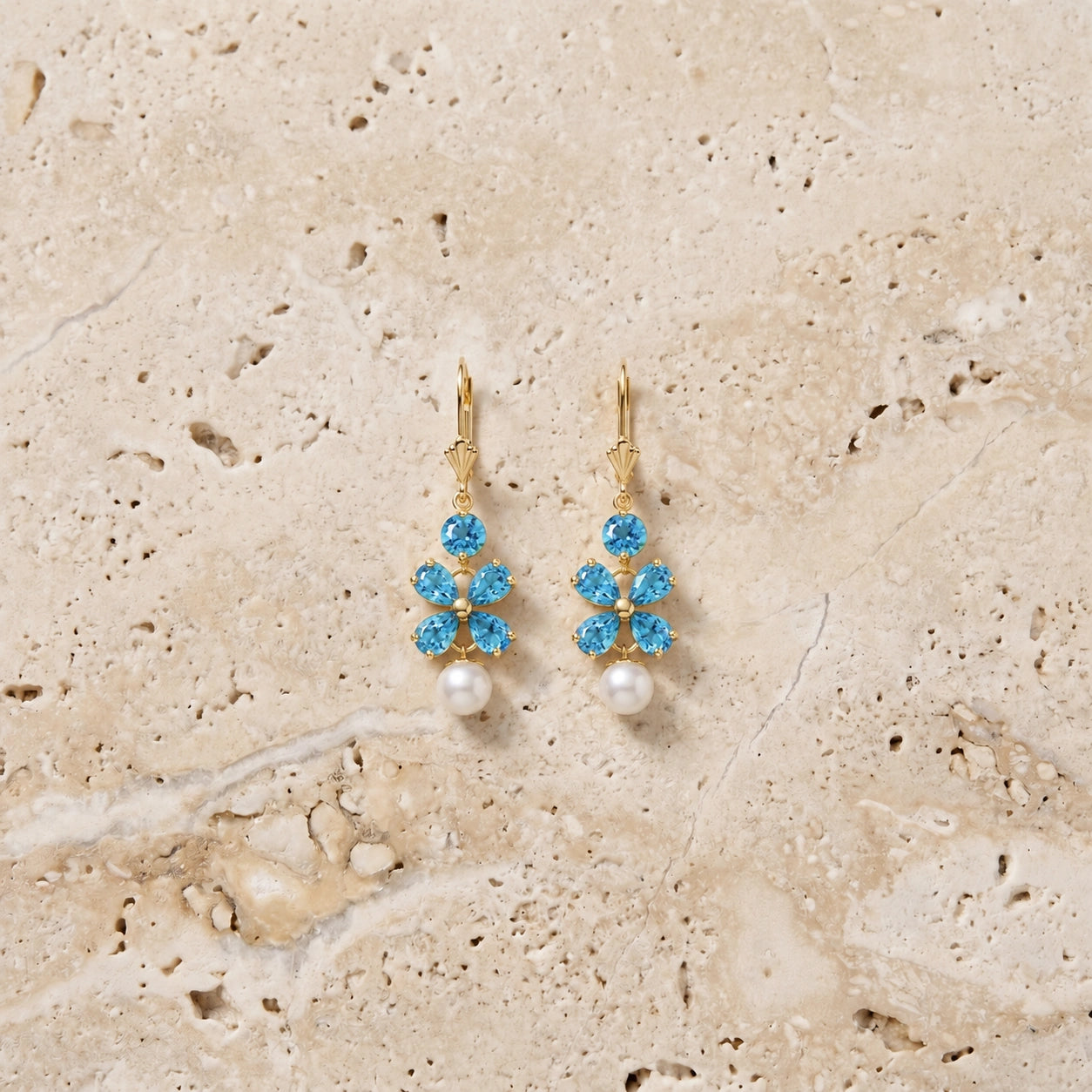 Yellow Gold Grace Earrings Blue Topaz 10K — Florinda