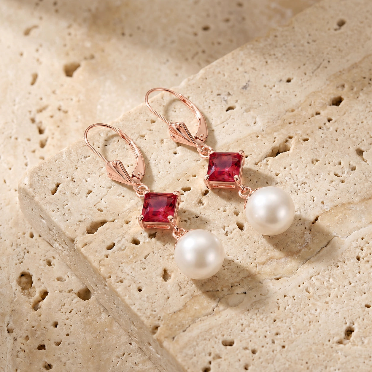 Rose Gold Earrings Pearl 10K — Emerenziana