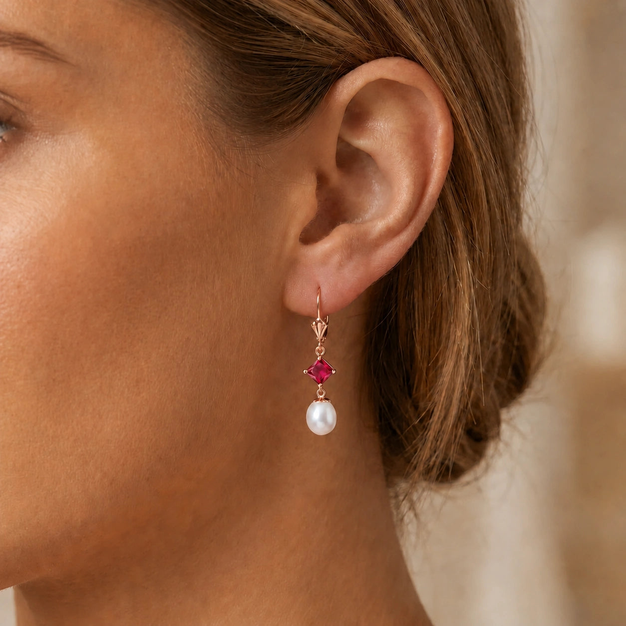 Rose Gold Earrings Pearl 10K — Emerenziana