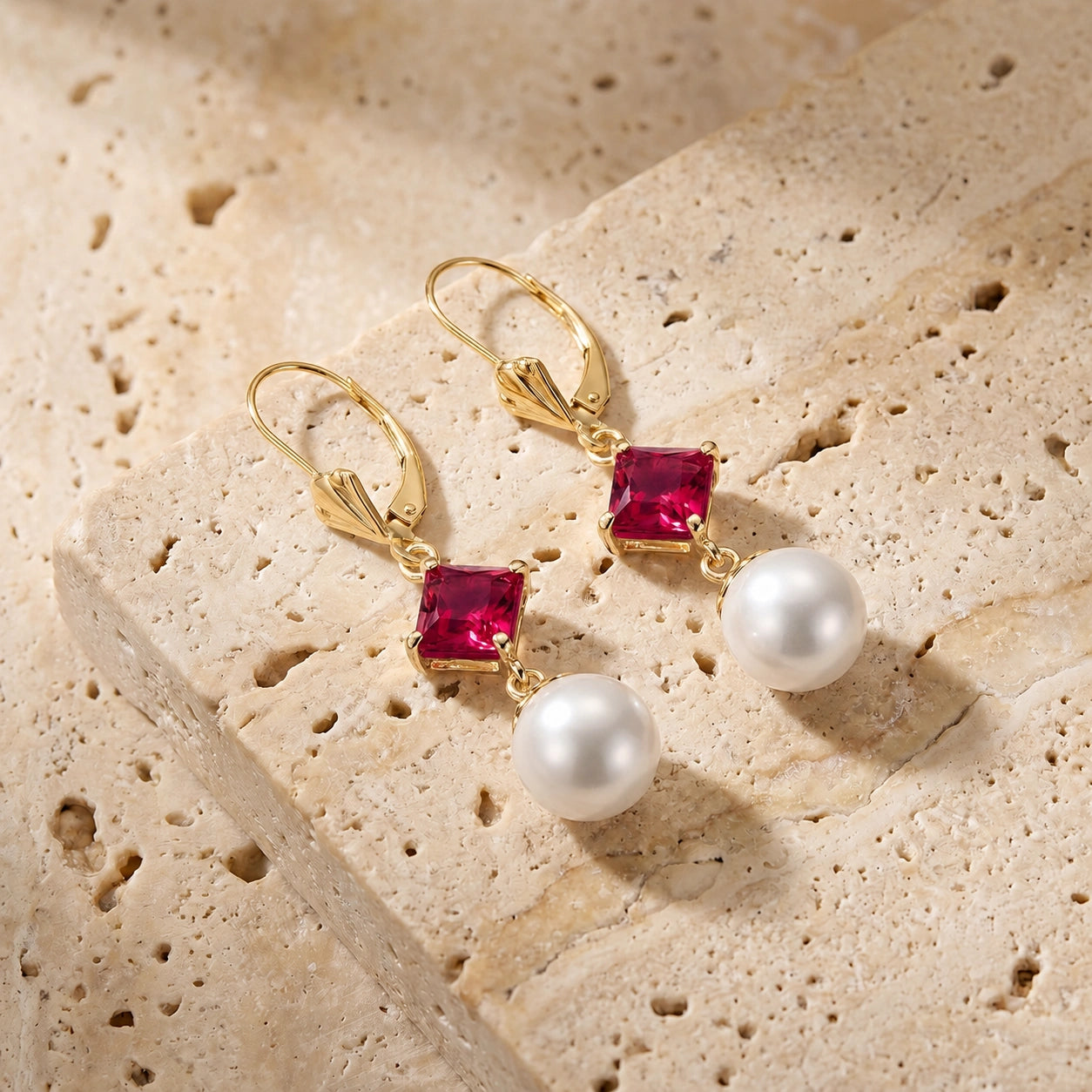 Yellow Gold Earrings Pearl 10K — Emerenziana
