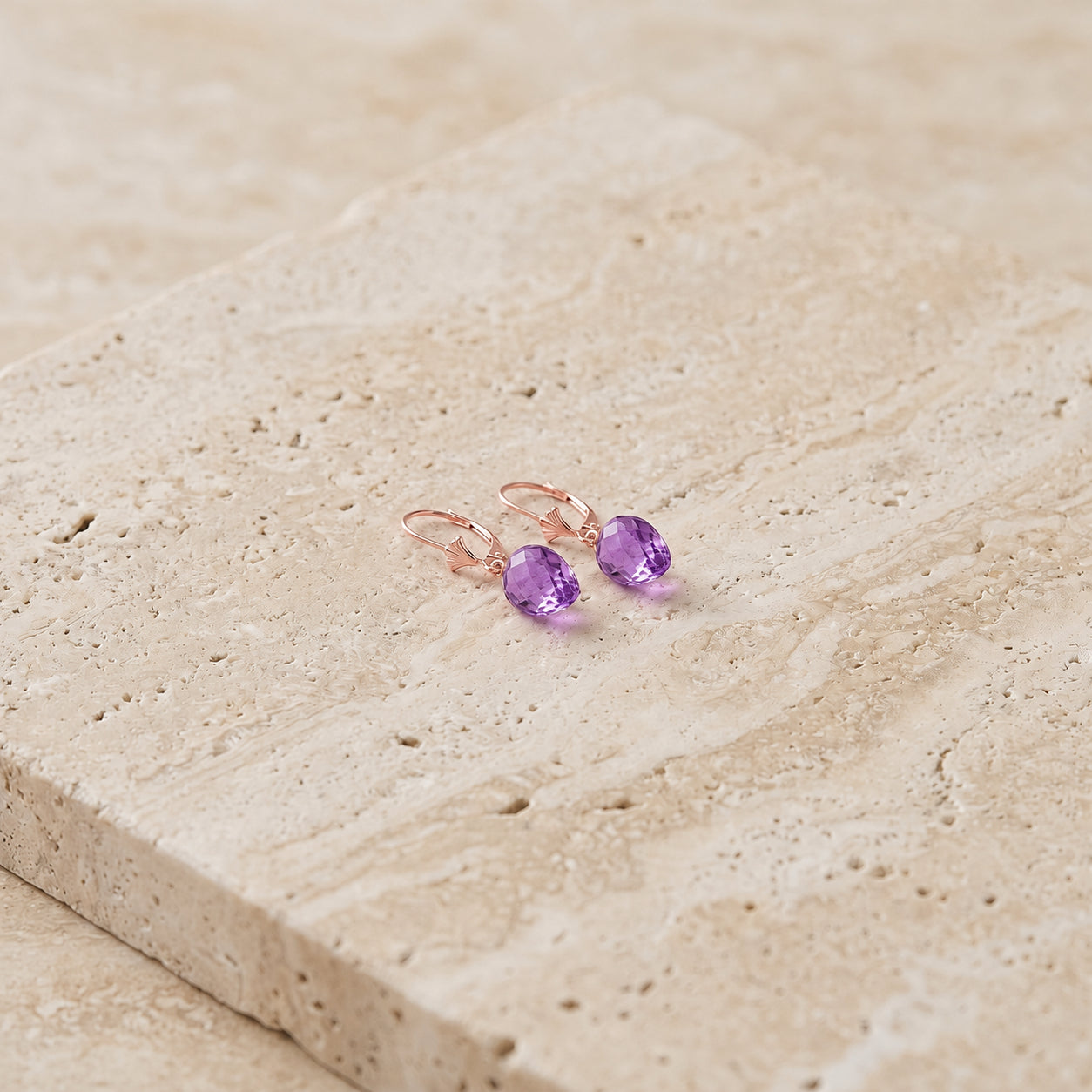 Rose Gold Earrings Amethyst 10K — Ifigenia