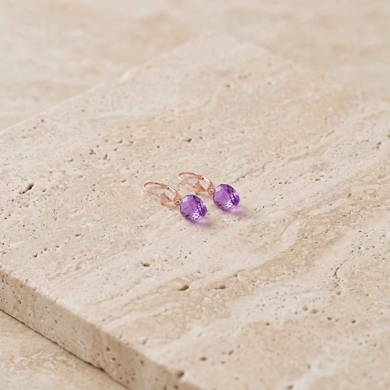 Rose Gold Earrings Amethyst 10K — Ifigenia