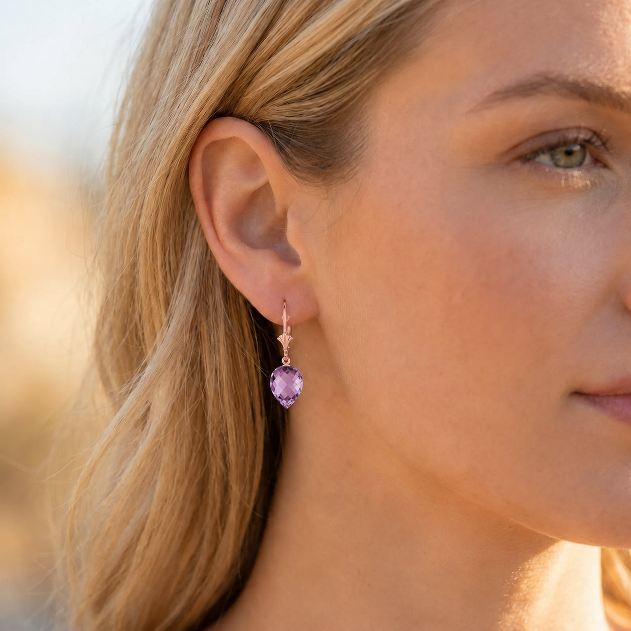 Rose Gold Earrings Amethyst 10K — Ifigenia