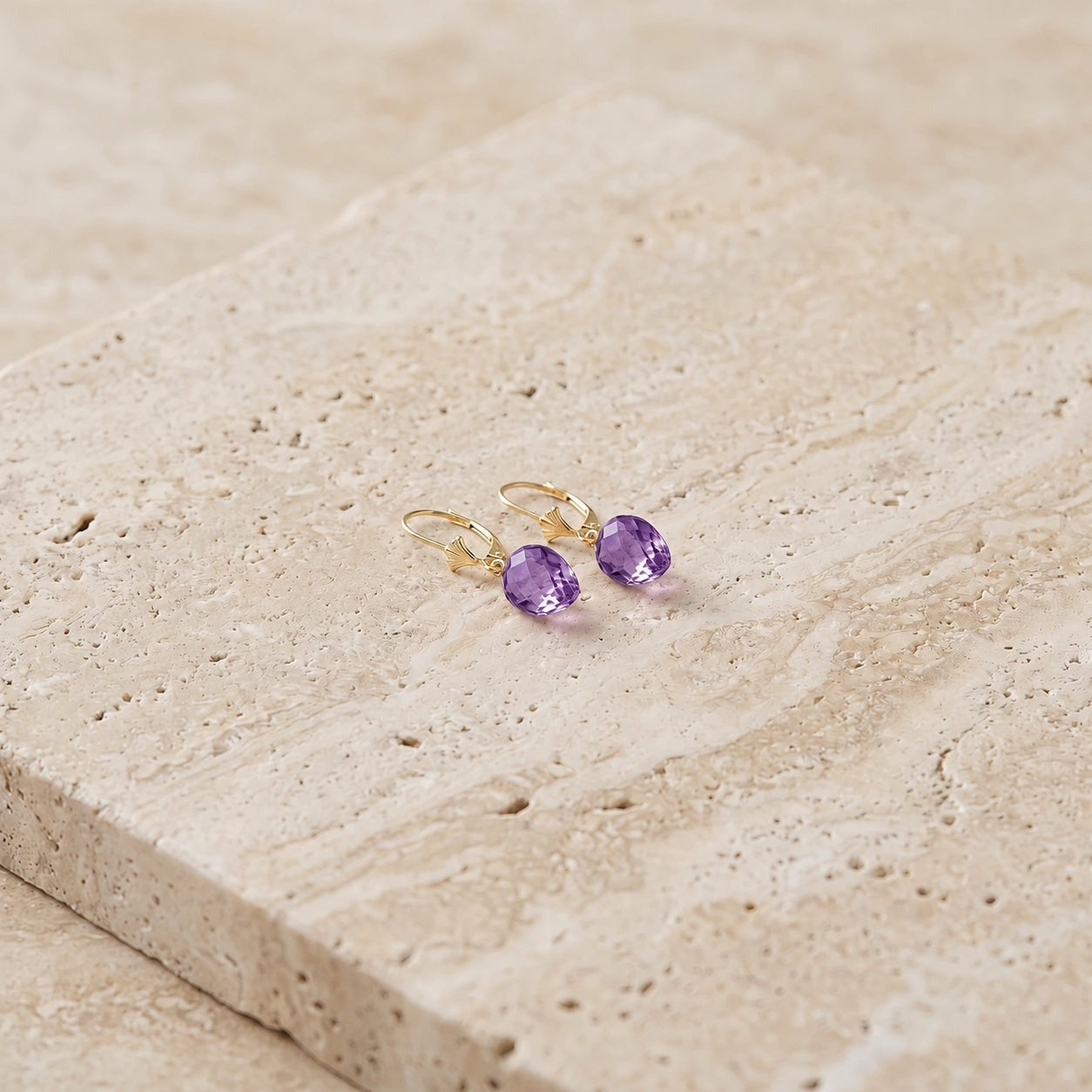 Yellow Gold Earrings Amethyst 10K — Ifigenia