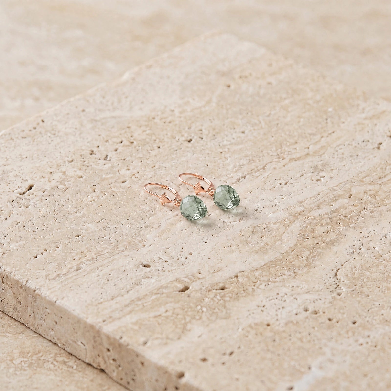 Rose Gold Earrings Green Amethyst 10K — Ifigenia
