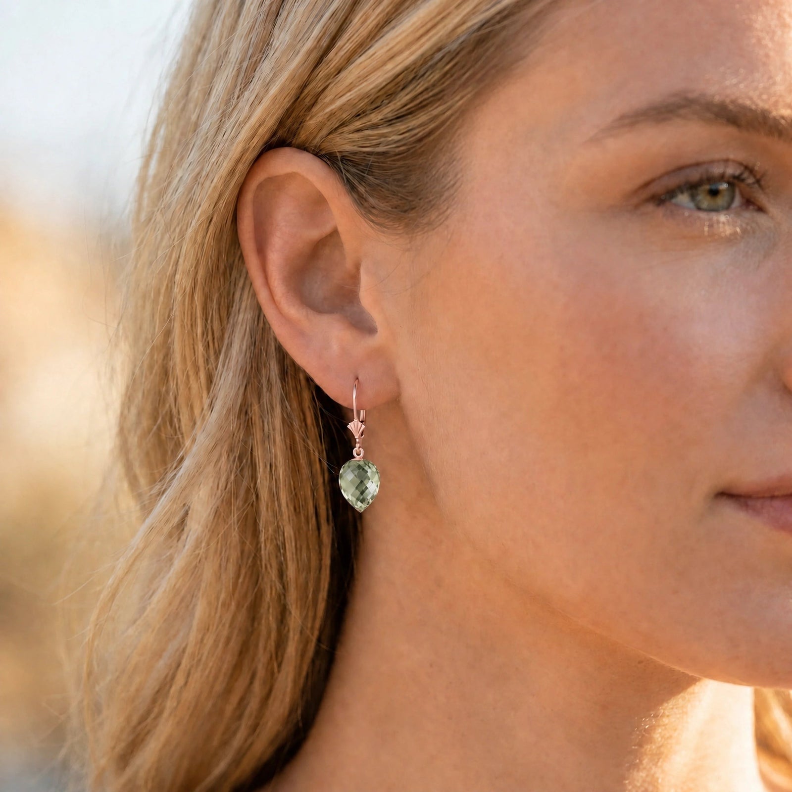 Rose Gold Earrings Green Amethyst 10K — Ifigenia