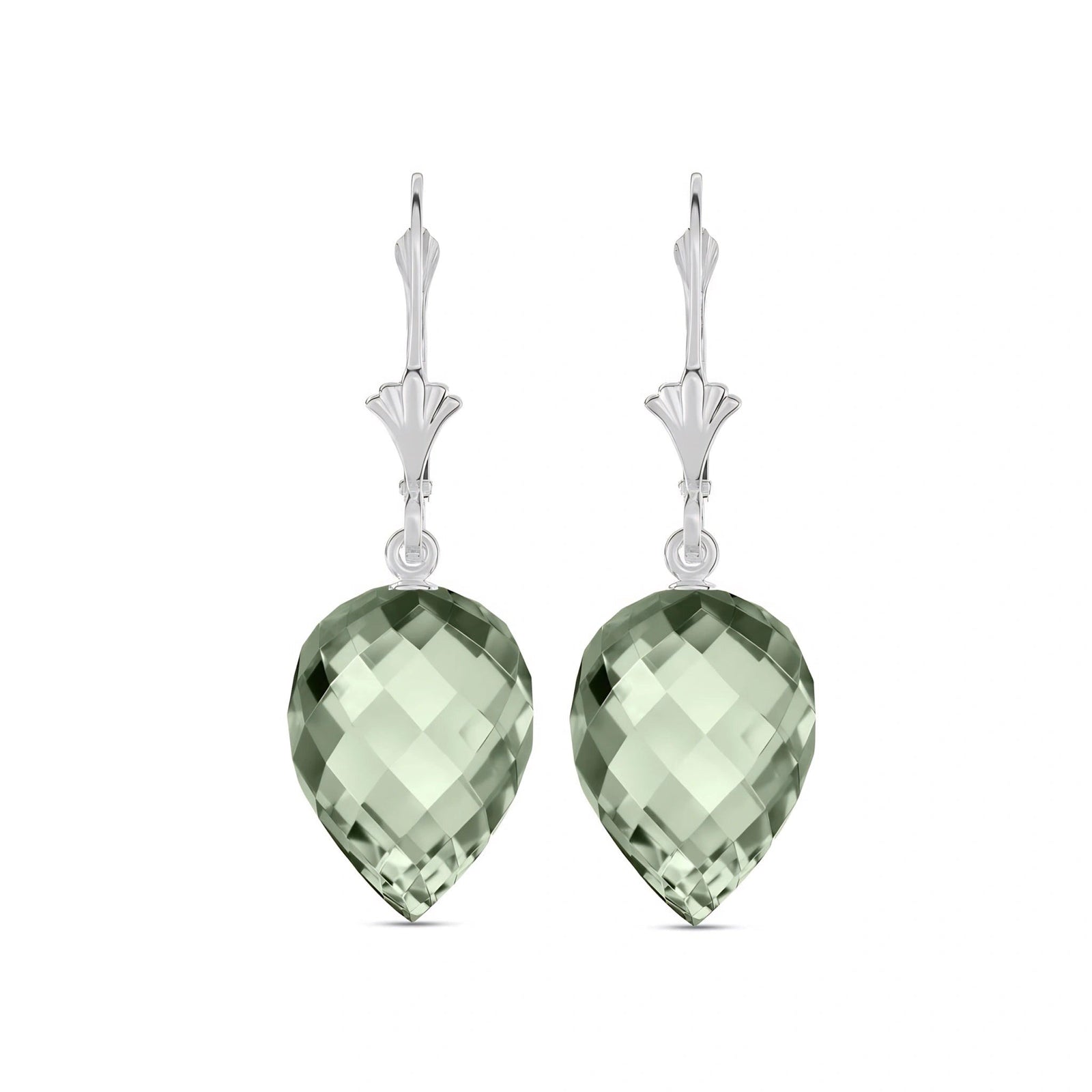 White Gold Earrings Green Amethyst 10K — Ifigenia