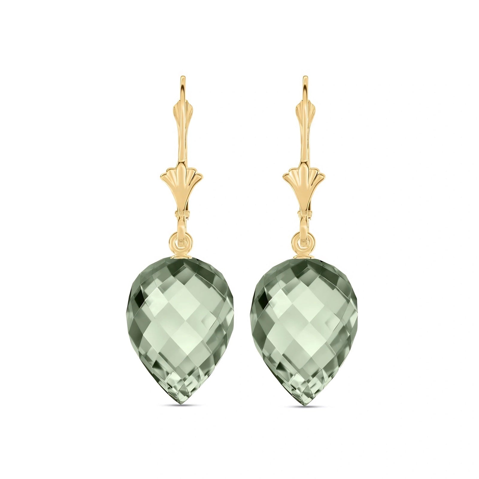 Yellow Gold Earrings Green Amethyst 10K — Ifigenia