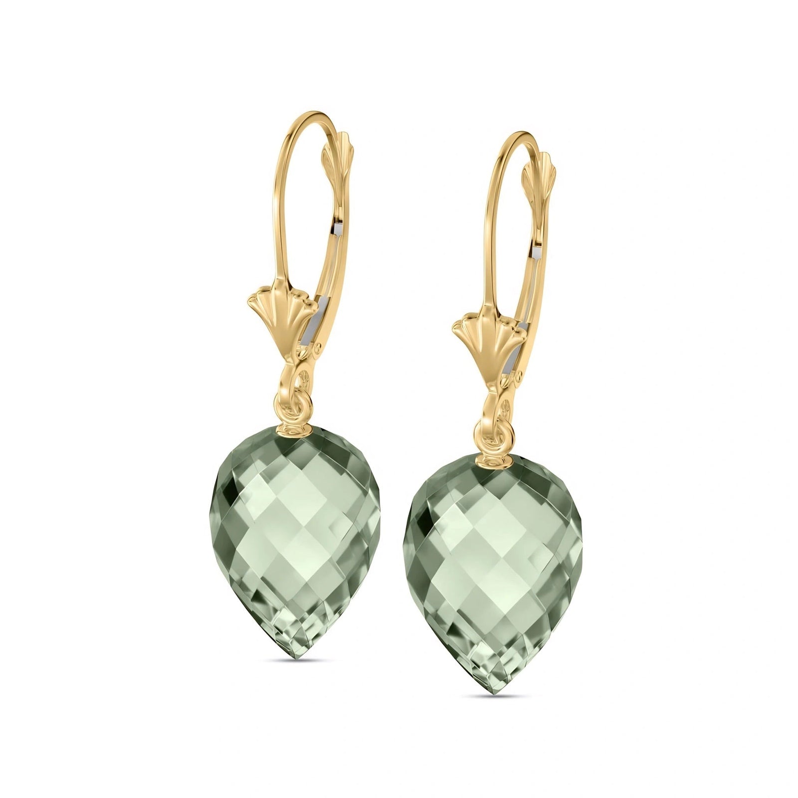 Yellow Gold Earrings Green Amethyst 10K — Ifigenia
