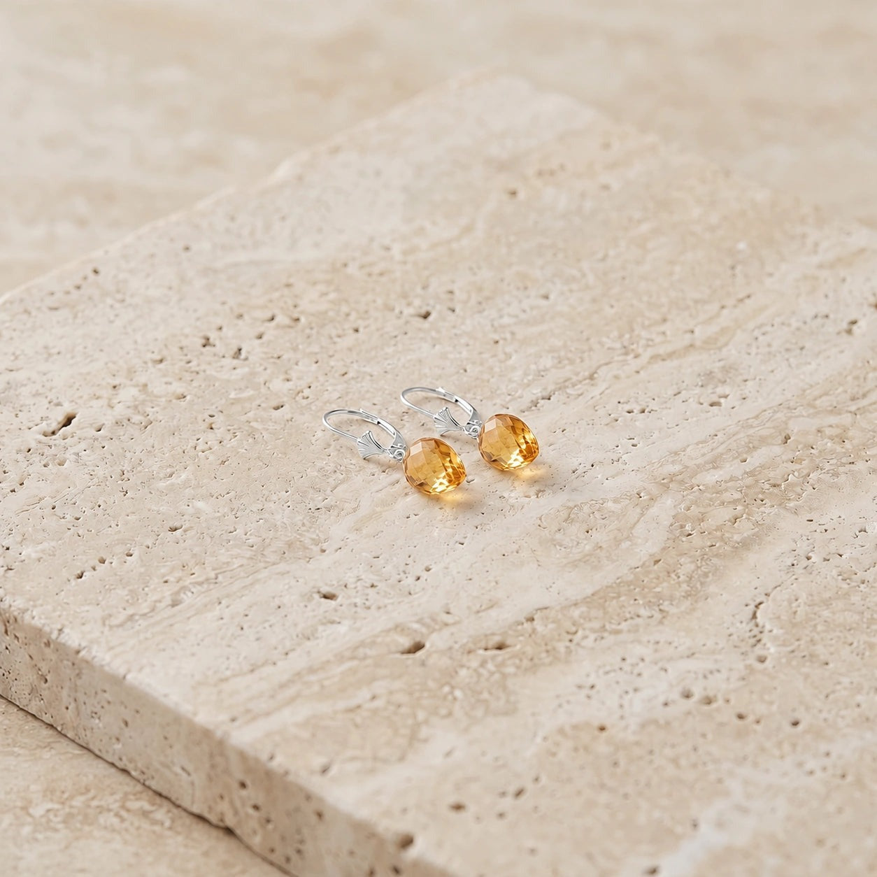 White Gold Earrings Citrine 10K — Ifigenia