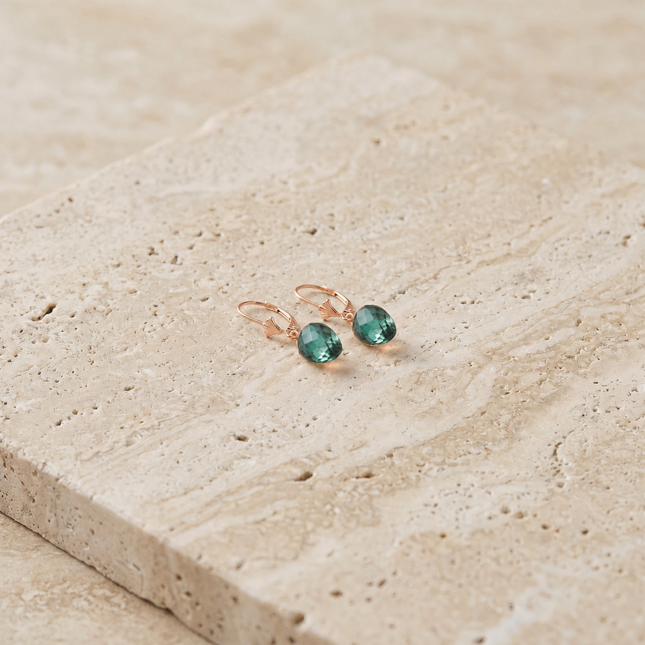 Rose Gold Earrings Blue Topaz 10K — Ifigenia
