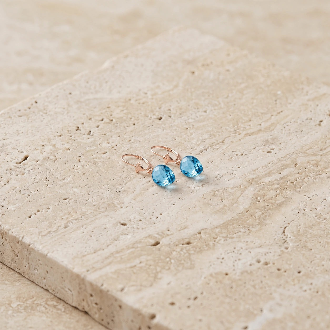 Rose Gold Earrings Blue Topaz 10K — Ifigenia