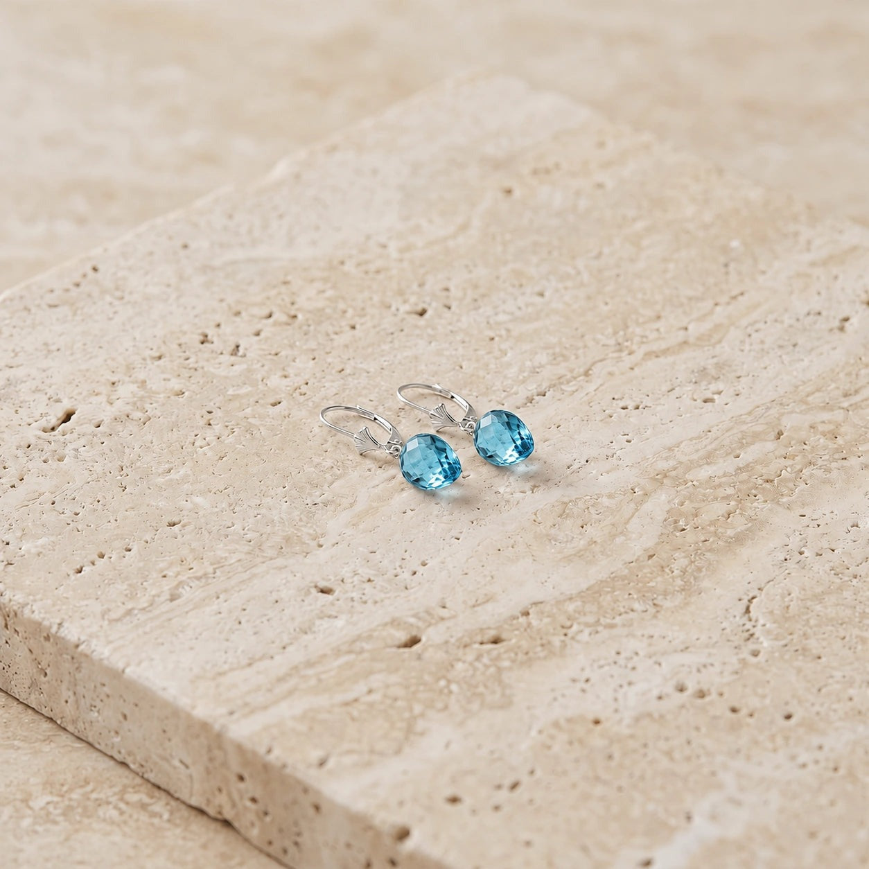 White Gold Earrings Blue Topaz 10K — Ifigenia