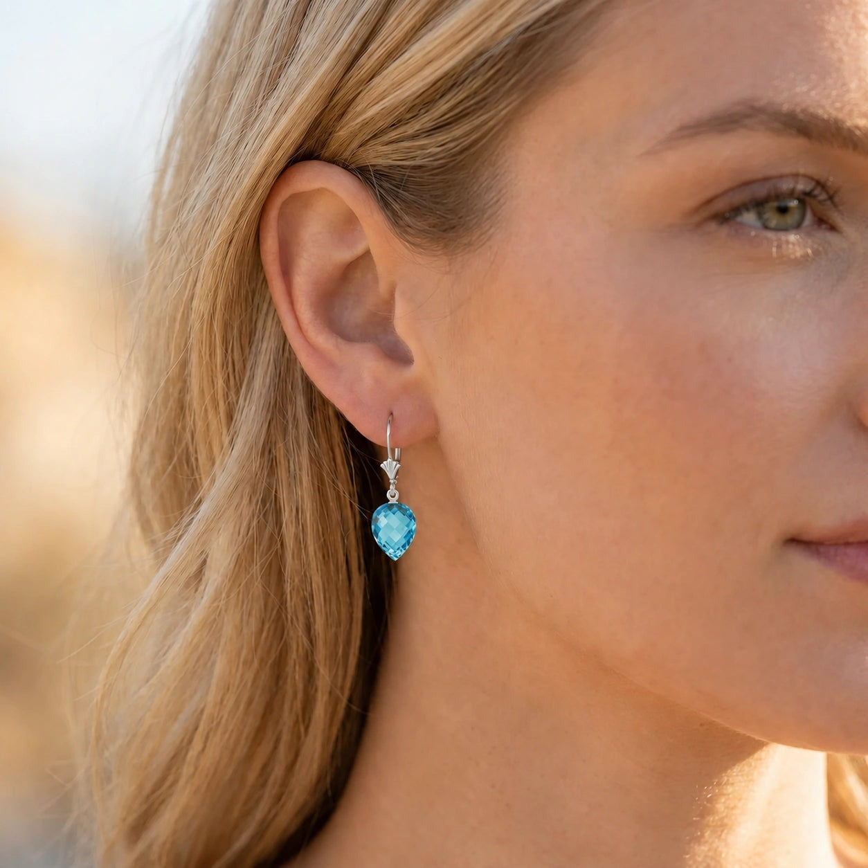 White Gold Earrings Blue Topaz 10K — Ifigenia