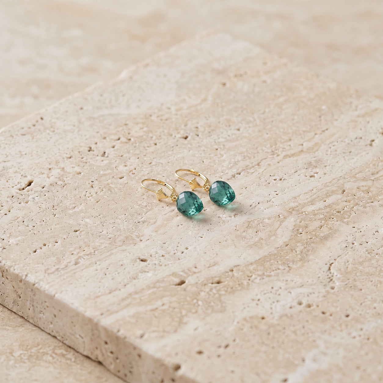 Yellow Gold Earrings Blue Topaz 10K — Ifigenia
