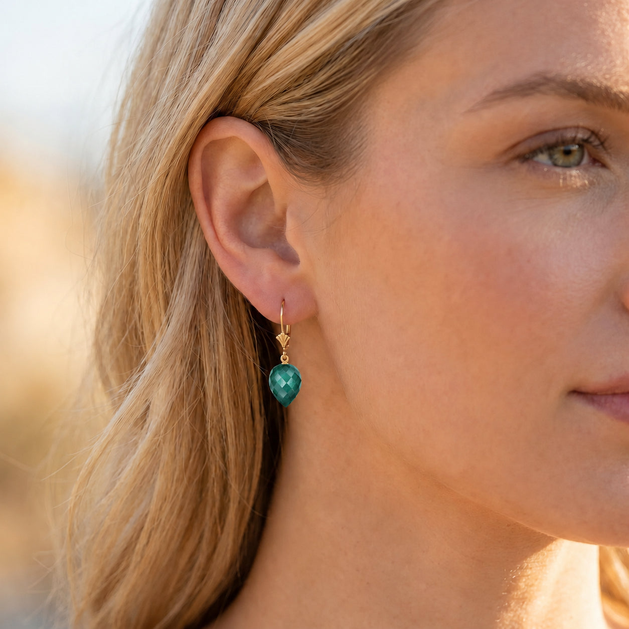 Yellow Gold Earrings Blue Topaz 10K — Ifigenia