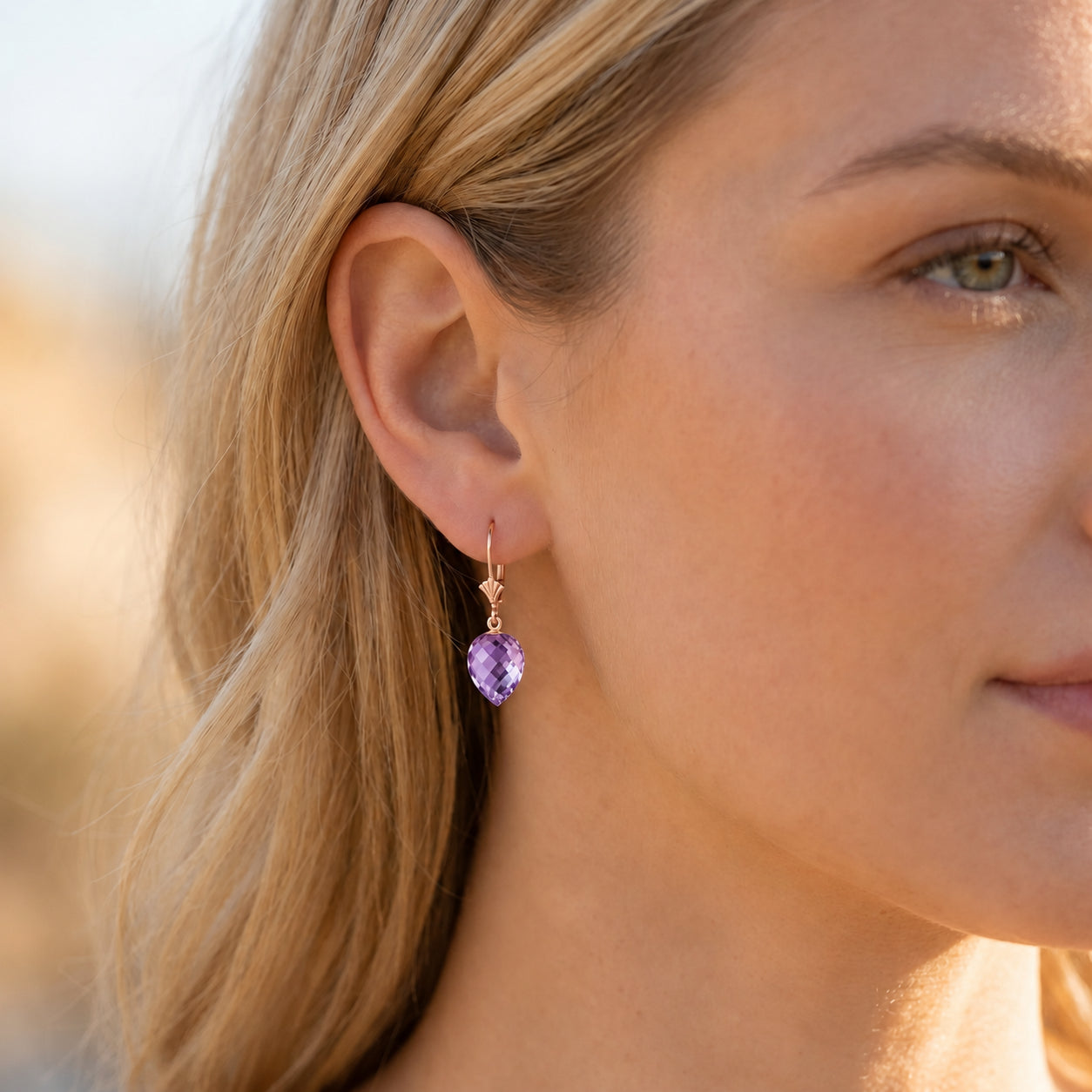 Rose Gold Earrings White Topaz 10K — Ifigenia