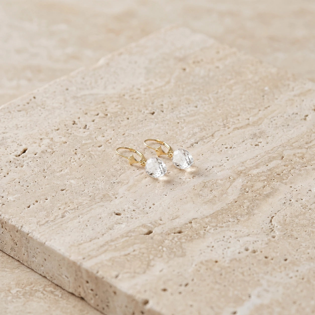 Yellow Gold Earrings White Topaz 10K — Ifigenia