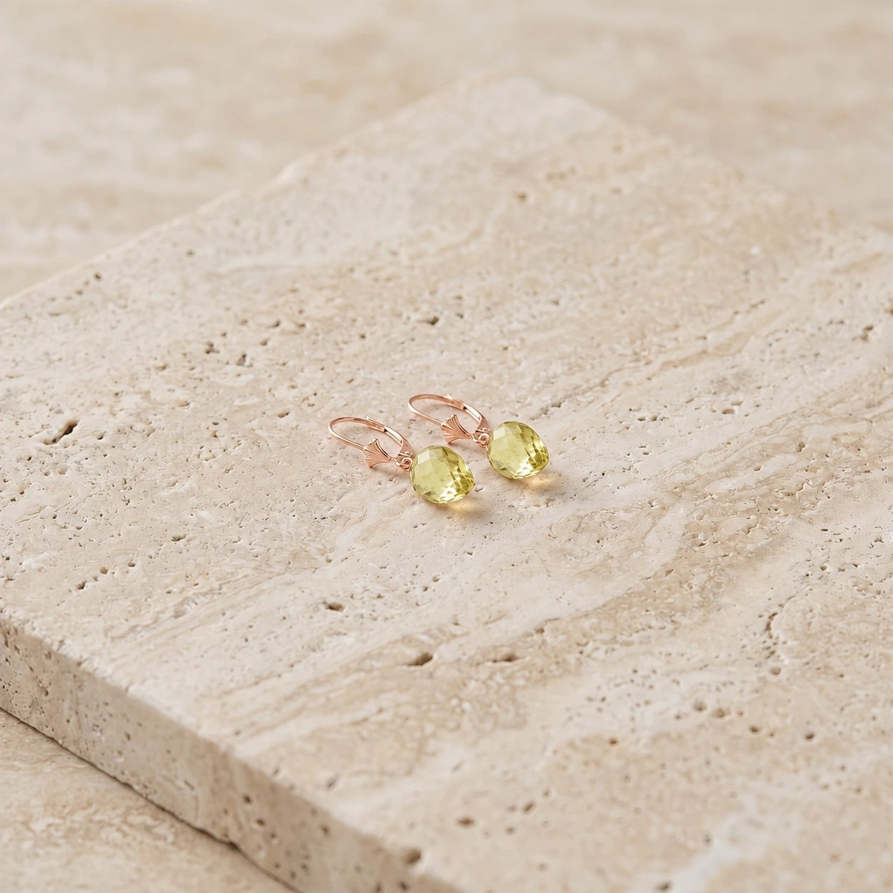 Rose Gold Earrings Lemon Quartz 10K — Ifigenia